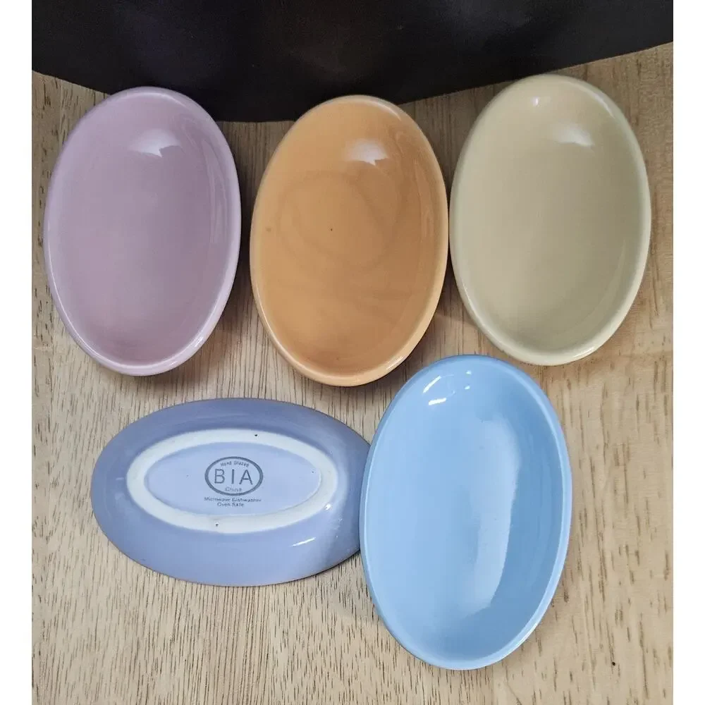 Set of 5 Nesting BIA Hand Glazed Pastel Egg Shaped Ceramic Dishes